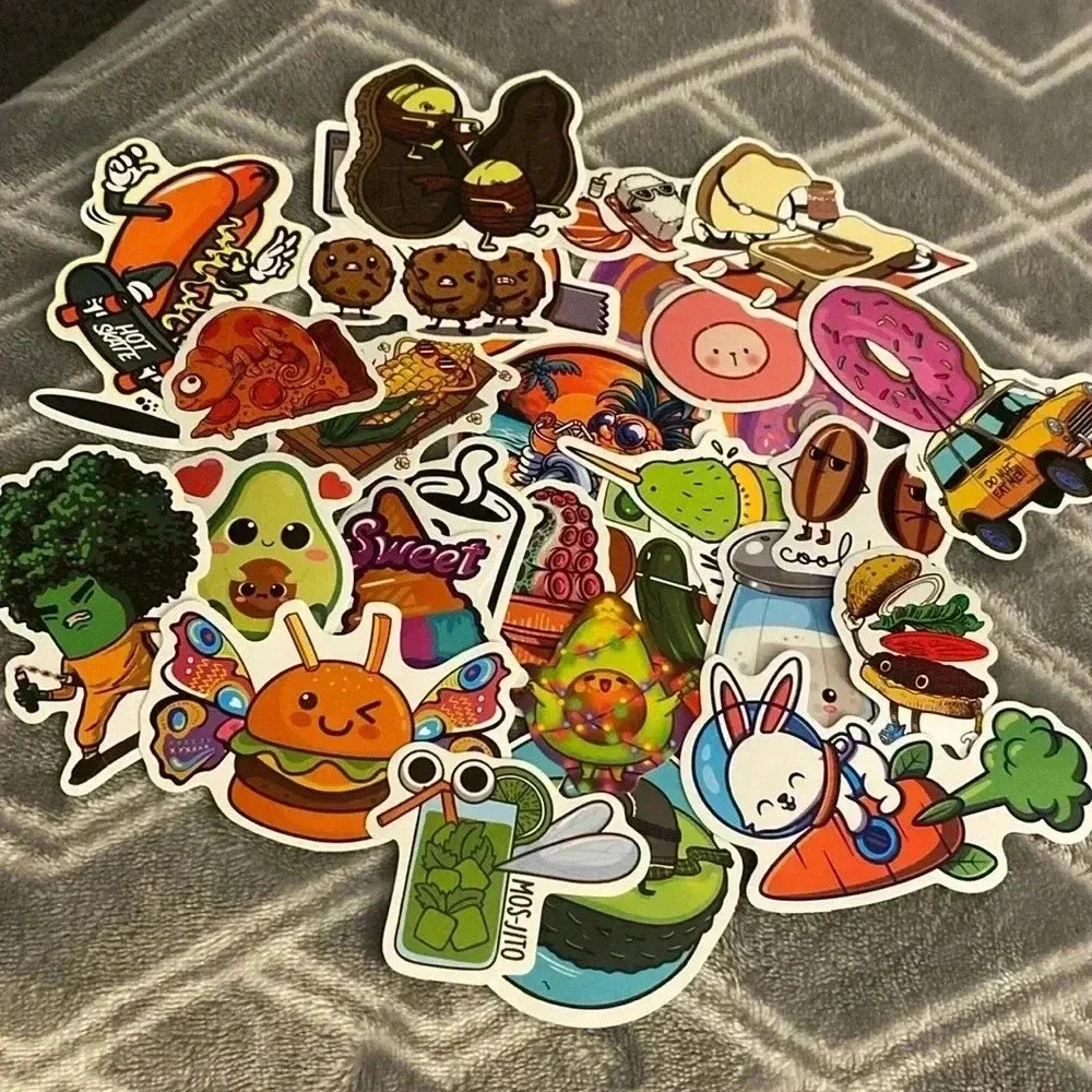 💚 2/$15 pack of 27 Variety Trendy Aesthetic 2-4 Inch Funny Food & Drink Stickers